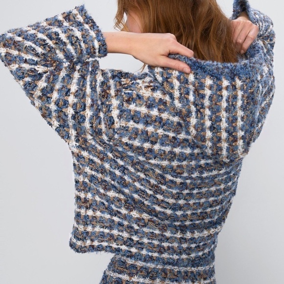 NWOT Zara Knit Tweed Metallic Boxy Oversized Hoodie size M - Picture 3 of 12